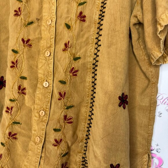 Tradition plus shirt button up western vintage embroidery floral tan belted luxe - Picture 7 of 10